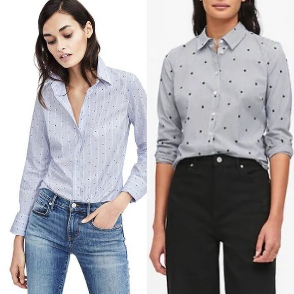 NWT Banana Republic Riley Tailored Fit Star Button Down Shirt Ling Sleeve US 2 - Picture 3 of 12